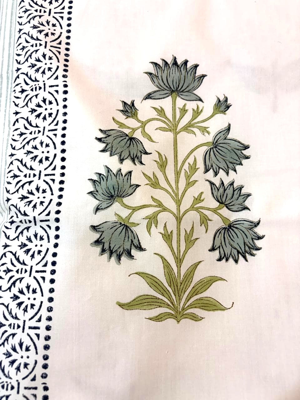 Sage Green & White Floral Printed Percale Cotton Bedsheet