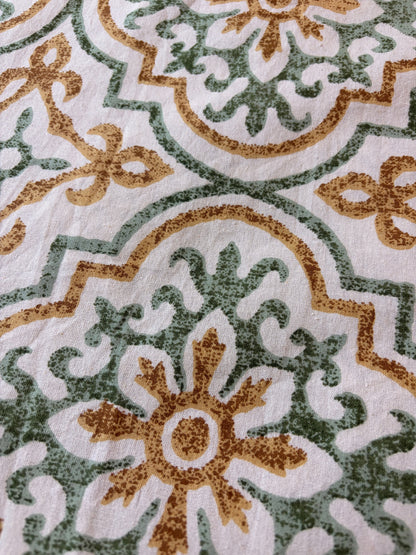 Emenaura Heritage Motif cotton bedsheet with traditional design, showcasing intricate patterns and soft fabric for a comfortable sleep.