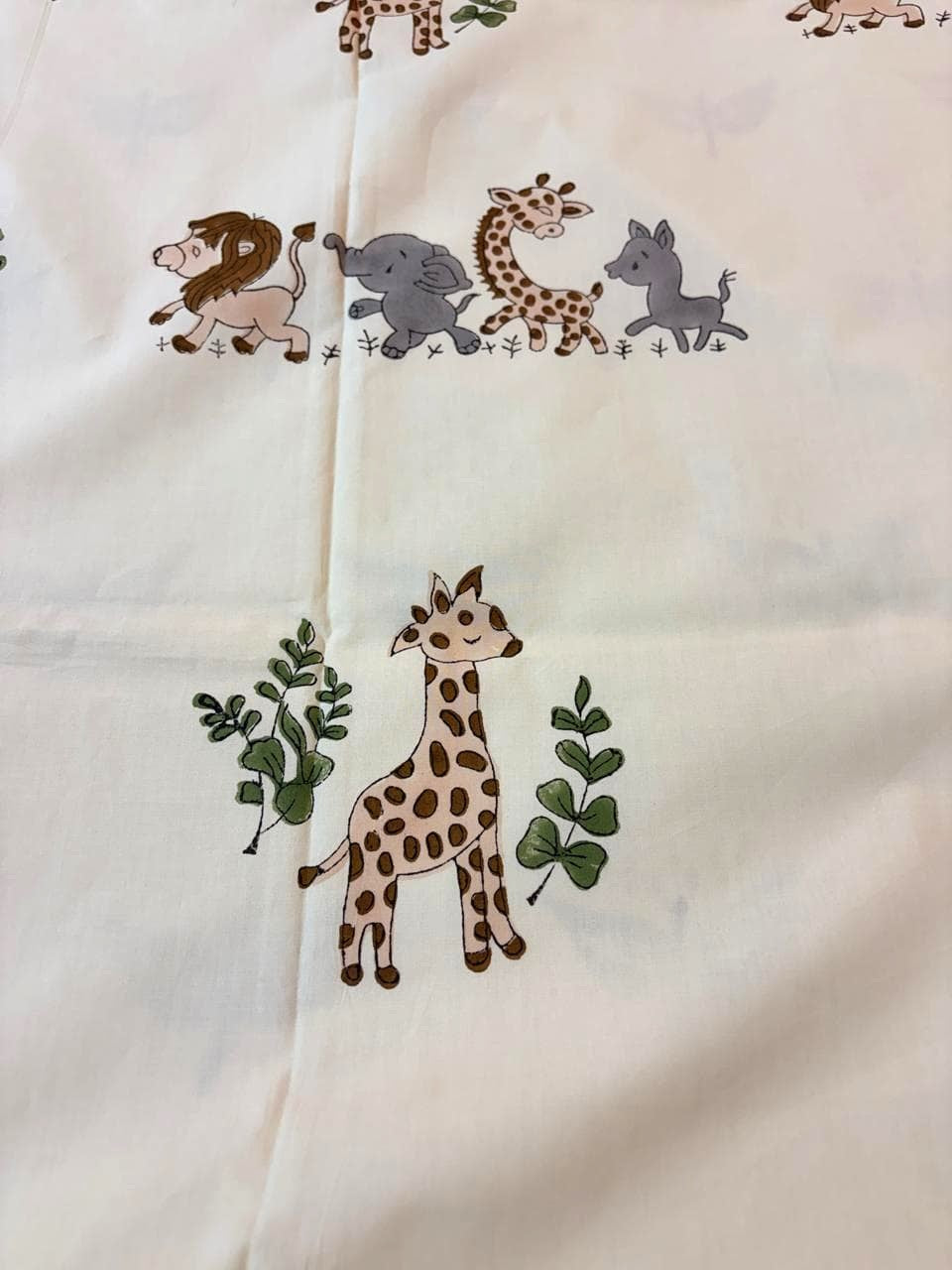 Beige Floral & Animal Print Percale Cotton Bedsheet