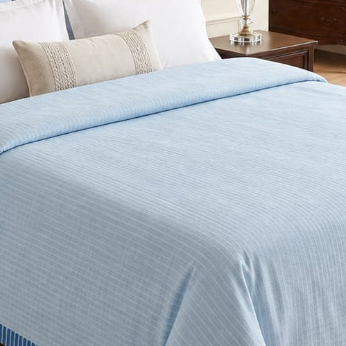 Premium 100% Cotton Voile Dohar – Sky Blue with Teal Striped Border