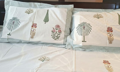 Botanical Grove Hand Block Cotton Bedsheet - Emenaura