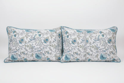 Blue Floral Print Cotton Bedsheet - Emenaura