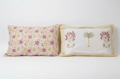 Yellow–Pink Floral Percale Cotton Bedsheet - Emenaura