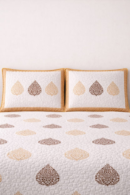 White and yellow Bed Cover- Quilted - Emenaura