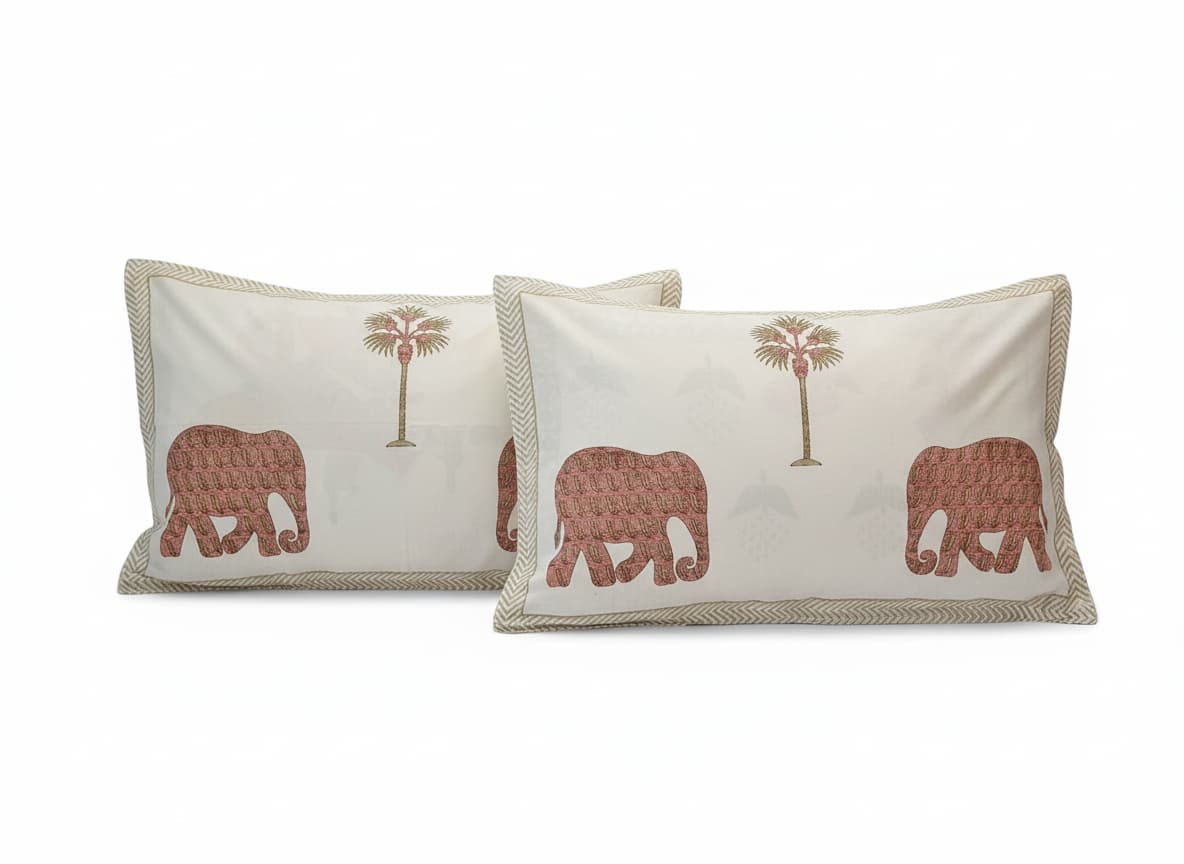 Desert Safari Hand Block Cotton Bedsheet - Emenaura