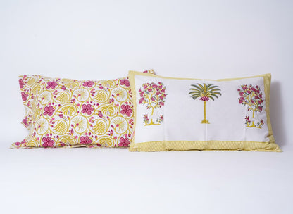 Yellow and Pink Floral Percale Cotton Bedsheet - Emenaura