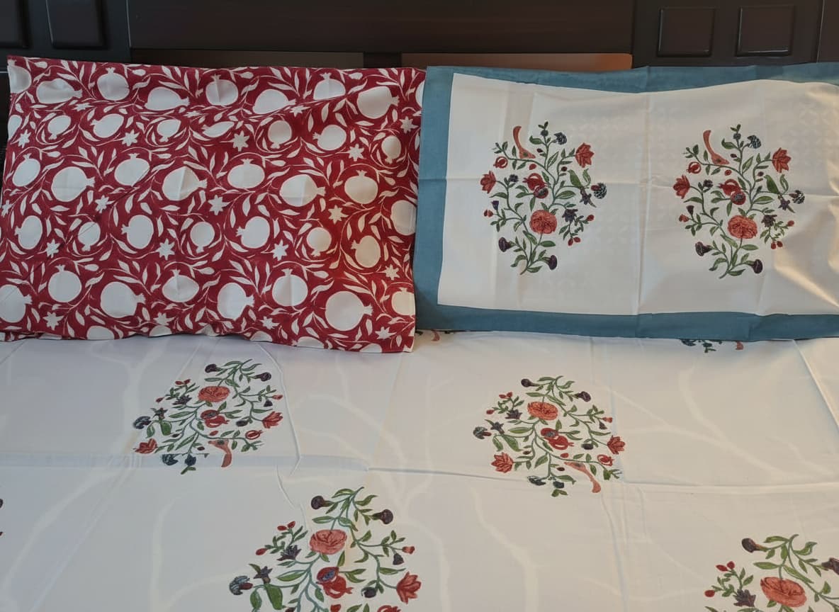 Handblock Print Percale Cotton Bedsheet - Emenaura