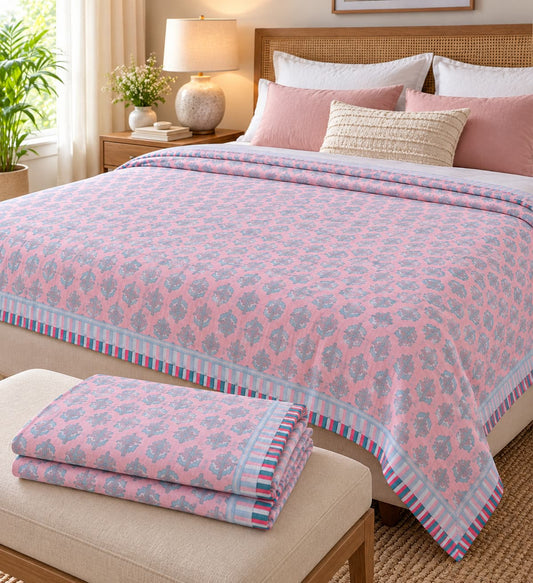 Premium 100% Cotton Voile Dohar – Pink & Teal Floral Print