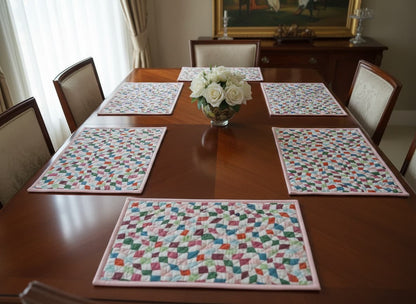 Pastel Patchwork Quilted Cotton Placemats (Set of 4) - Emenaura