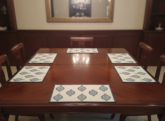 Indigo Motif Cotton Placemats (Set of 6) - Emenaura