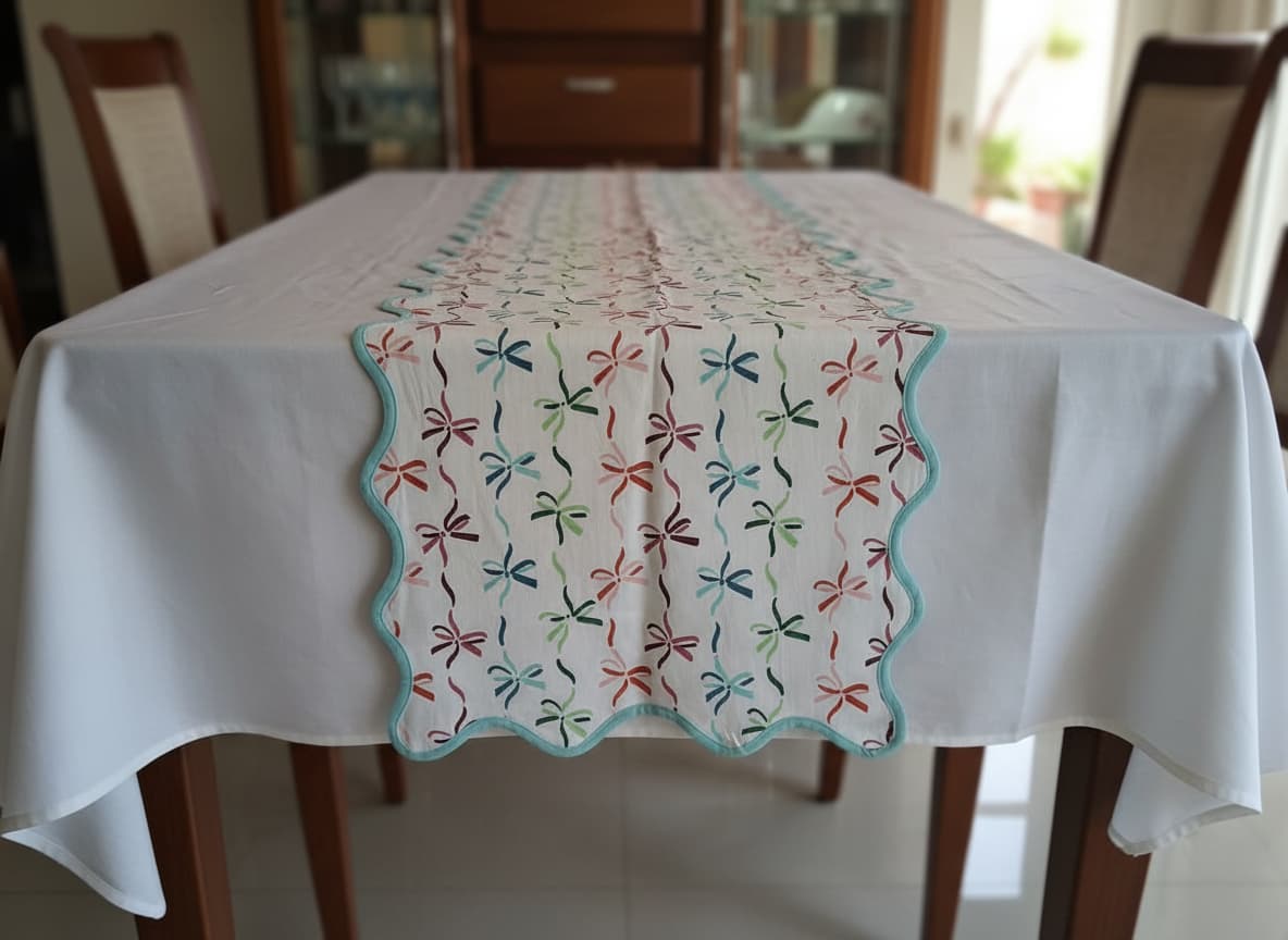 Petal Breeze Handprinted Cotton Table Runner - Emenaura