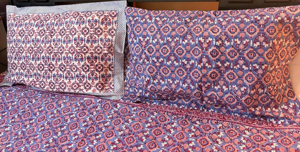 Indigo & Rust Ajrakh Print Percale Cotton Bedsheet