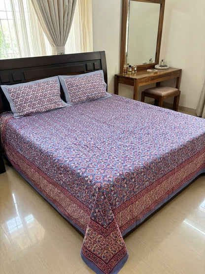 Indigo & Rust Ajrakh Print Percale Cotton Bedsheet