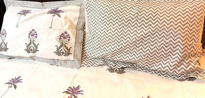 White Floral & Botanical Printed Percale Cotton Bedsheet