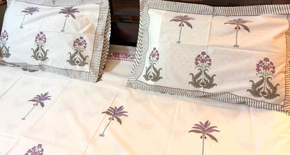 White Floral & Botanical Printed Percale Cotton Bedsheet