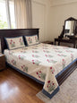 White Floral Printed Percale Cotton Bedsheet – Red & Green