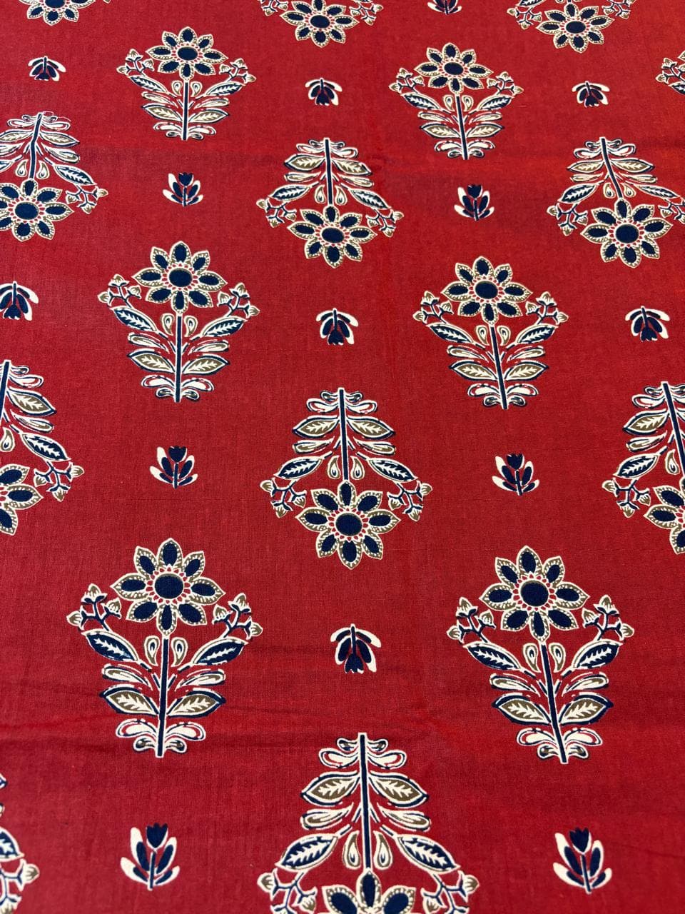 Ajrakh Print Pure Cotton Bedsheet – Rust Red
