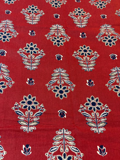 Ajrakh Print Pure Cotton Bedsheet – Rust Red