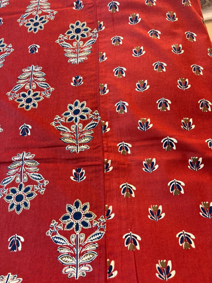 Ajrakh Print Pure Cotton Bedsheet – Rust Red