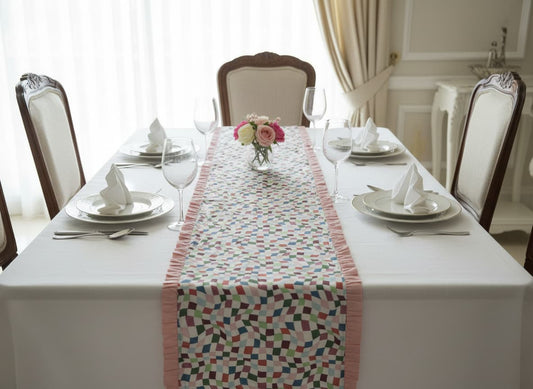 Pastel Mosaic Cotton Table Runner - Emenaura