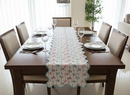 Emenaura Grand Festive Home percale bedsheet set with a luxurious table runner, featuring elegant patterns and soft, crisp fabric.