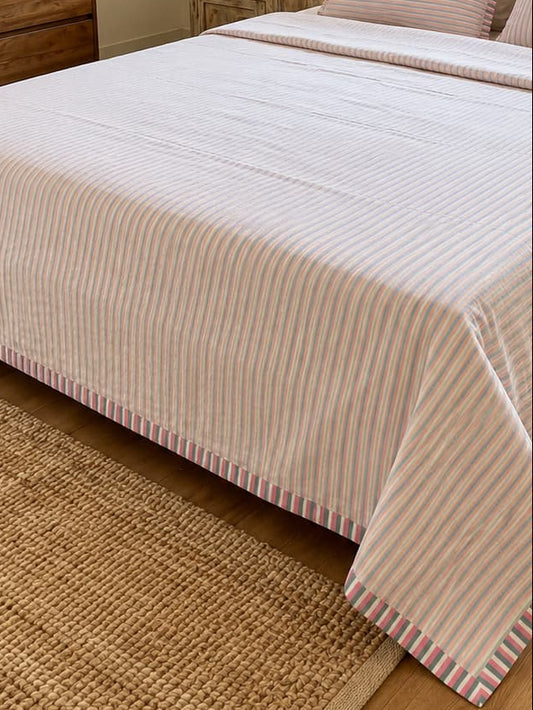 Premium 100% Cotton Voile Dohar – Pink & Teal Striped Design