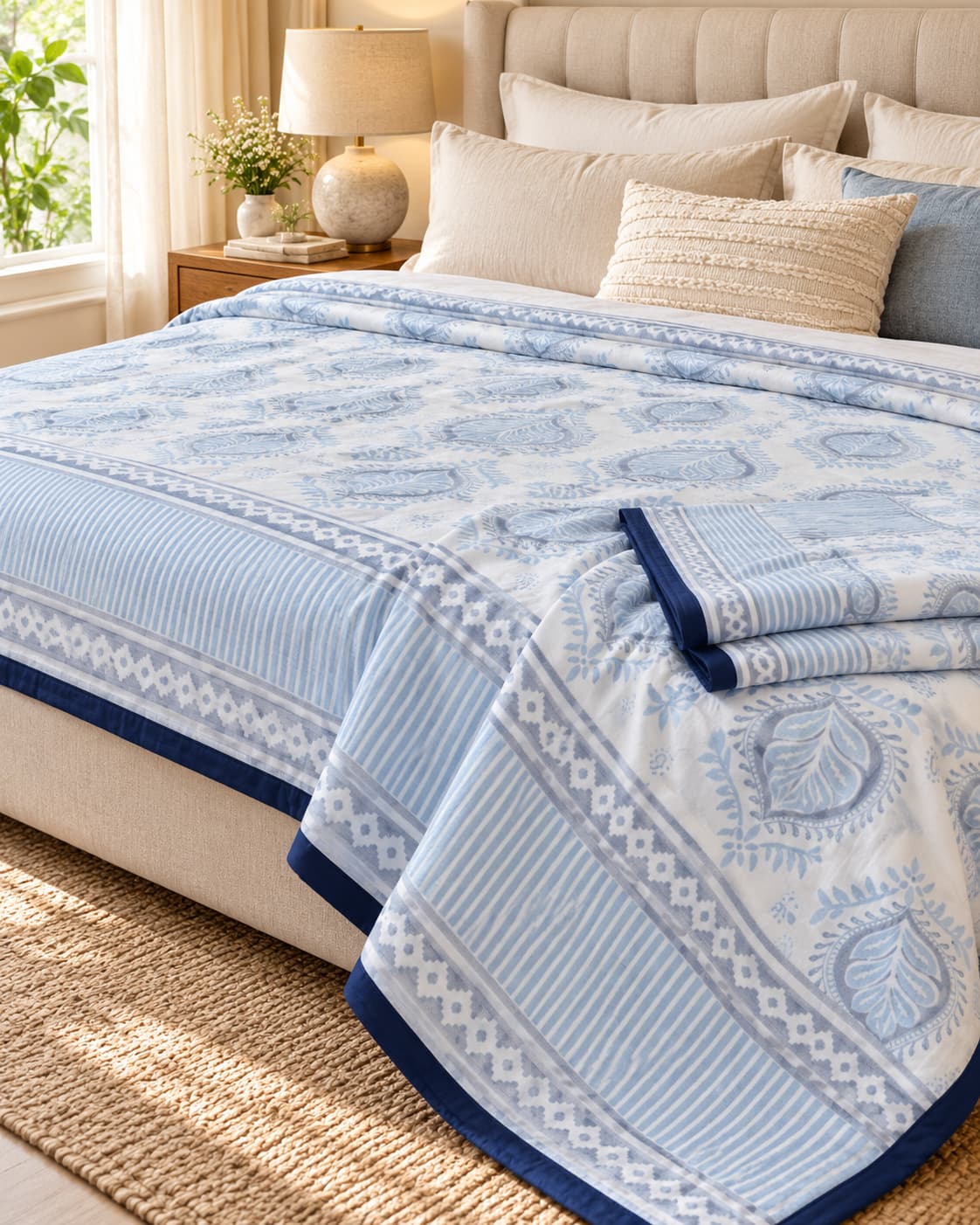 Premium 100% Cotton Voile Dohar – Blue Paisley Elegance