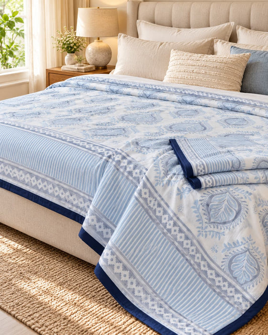Premium 100% Cotton Voile Dohar – Blue Paisley Elegance