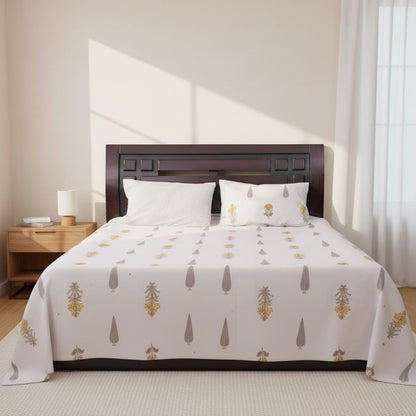 Yellow and Grey block print bedsheet - Emenaura