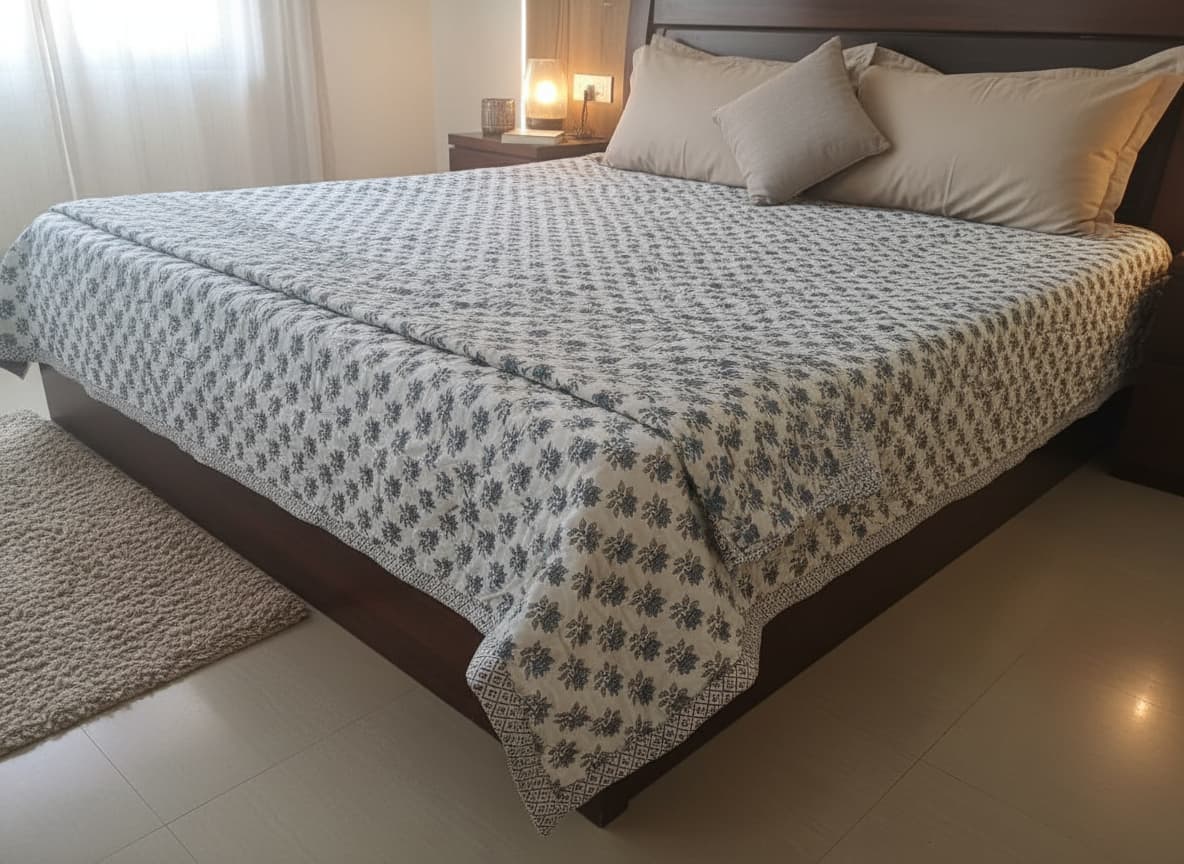 Hand Block Print Floral Cotton Quilt - Emenaura