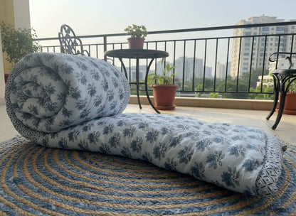 Hand Block Print Floral Cotton Quilt - Emenaura