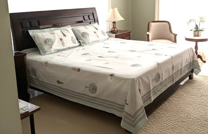 Botanical Grove Hand Block Cotton Bedsheet - Emenaura