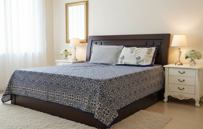 Indigo Lattice Hand Block Cotton Bedsheet - Emenaura