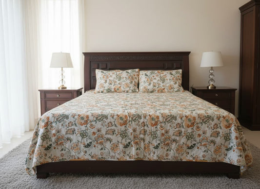 Amber Bloom Cotton Bedsheet - Emenaura