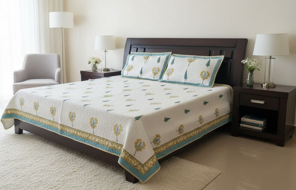 Hand Block Print Bed Cover - Emenaura