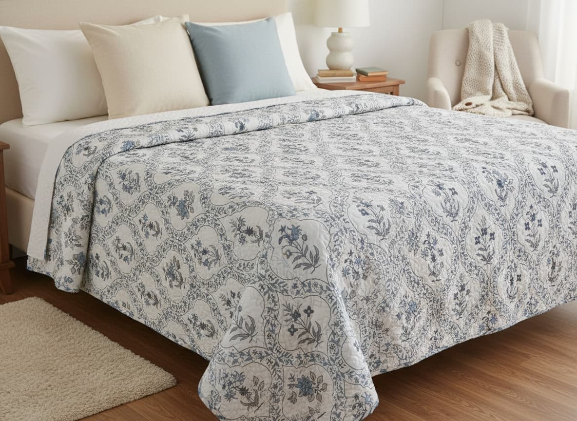 Hand Block Print Floral Cotton Quilt - Emenaura