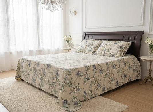 Ivory Bloom Cotton Bedsheet - Emenaura