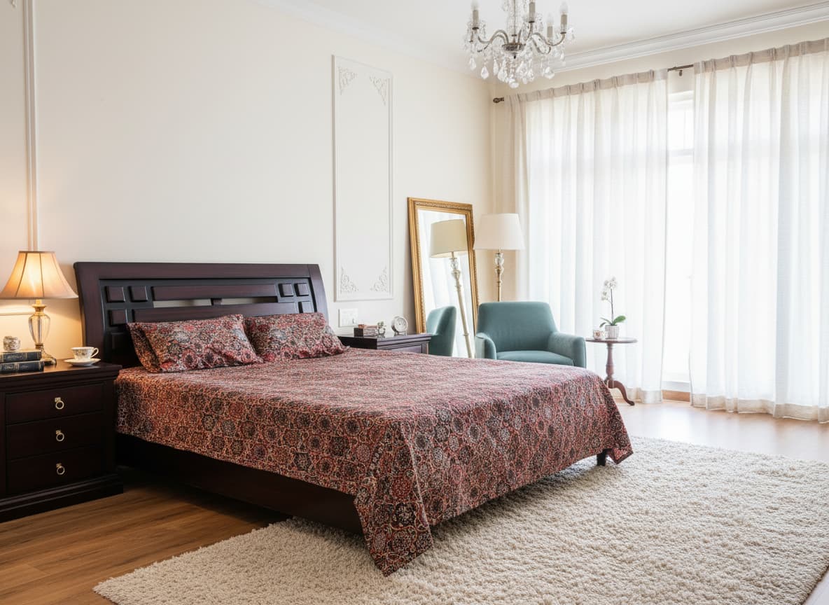 Vintage Mughal Sateen Weave Bedsheet - Emenaura