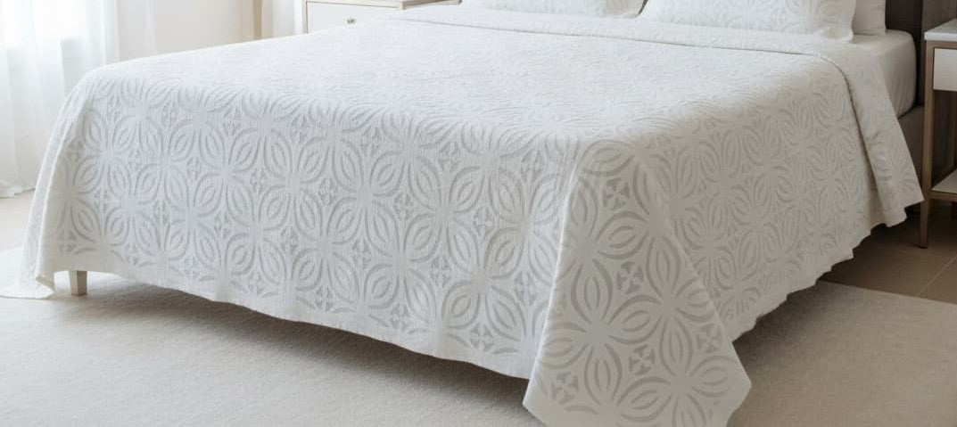 Premium White Applique Bed Cover - Emenaura