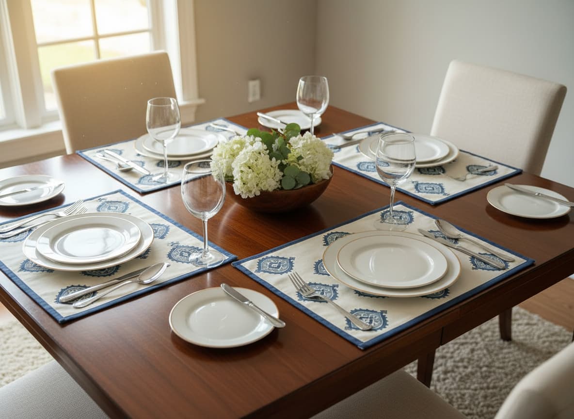 Indigo Motif Cotton Placemats (Set of 6) - Emenaura