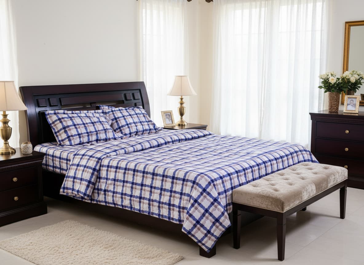 Printed Plaid Percale Weave Bedsheet - Emenaura
