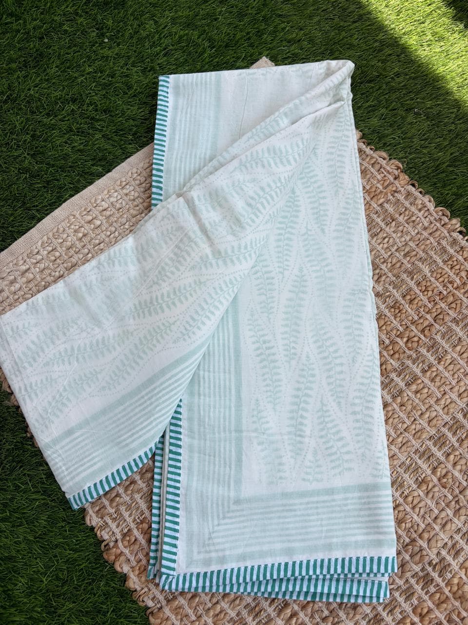 Premium 100% Cotton Voile Dohar – Mint Green Fern Print