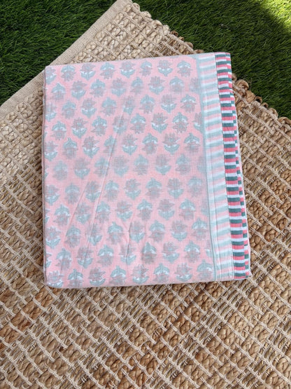 Premium 100% Cotton Voile Dohar – Pink & Teal Floral Print
