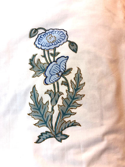 White & Blue Floral Printed Percale Cotton Bedsheet