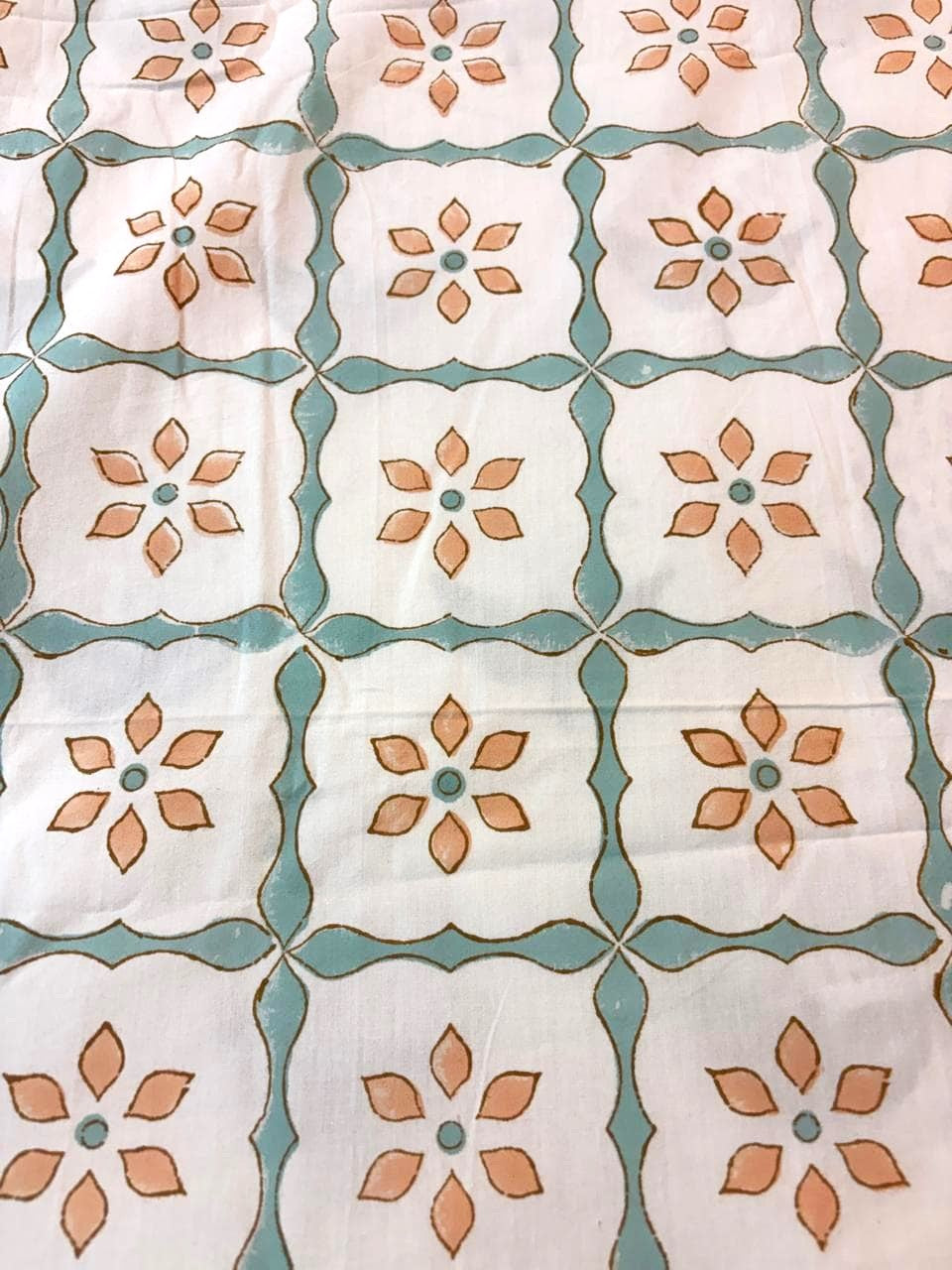 Perclae Cotton Printed Bedsheet – Peach & Sage Green