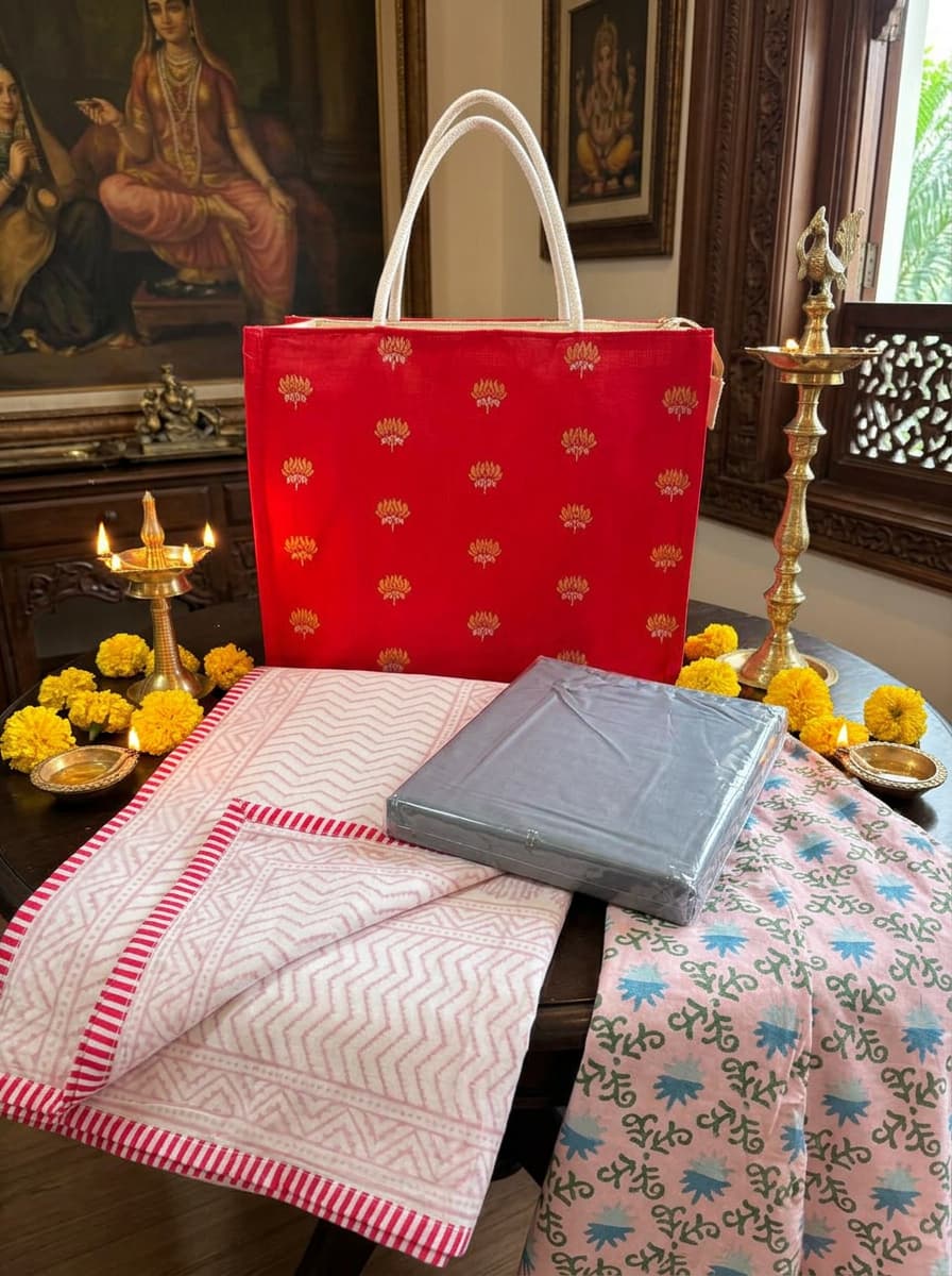 Emenaura — The Golden Edit (One Suvin Cotton Fitted Bedsheet + One Table Cloth + One Dohar + A Cute Gift)